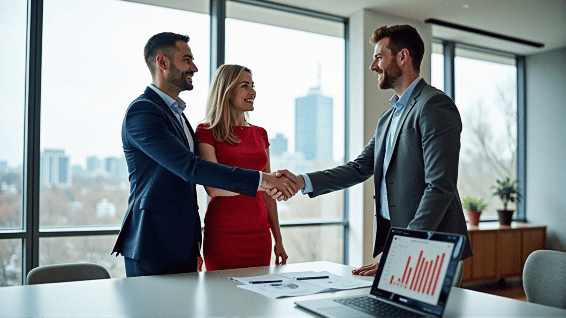 Satisfied clients and business advisor